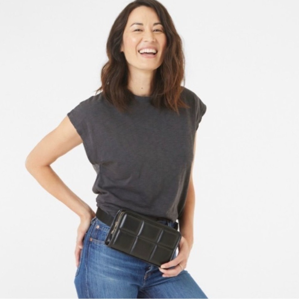 Quilted faux leather gold-colored zipper waist belt bag Amanda Uprichard